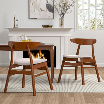 Living And Home Dining Chair Set Of 2 Beige Linen Upholstered Dining Chairs With Rubberwood Legs - image 1
