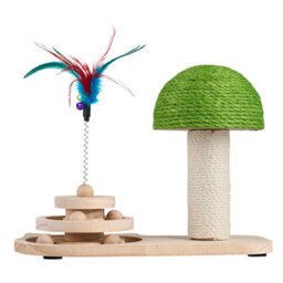 Thehotsale 3-In-1 Cat Scratching Post With Spring Feather Toy And Ball Track - thumbnail 2