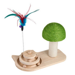Thehotsale 3-In-1 Cat Scratching Post With Spring Feather Toy And Ball Track - thumbnail 1