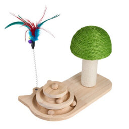 Thehotsale 3-In-1 Cat Scratching Post With Spring Feather Toy And Ball Track - thumbnail 3