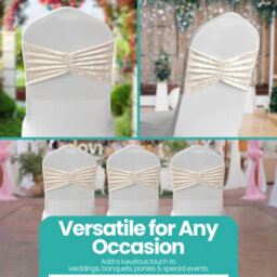 Neel Blue 10Pcs Crushed Velvet Polyester Chair Band, Glitz Shiny Fabric Sashes - Champagne - thumbnail 8