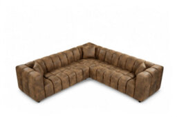 Faux Leather Suede Brown 2C2 Corner Sofa Lugano - thumbnail 4