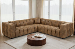 Faux Leather Suede Brown 2C2 Corner Sofa Lugano