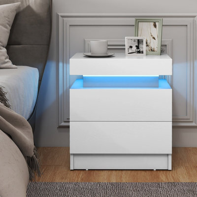 Costway Led Nightstand Modern Faux Marble End Table Versatile Bedside Table W/ 2 Drawers - image 1
