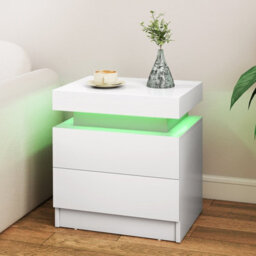 Costway Led Nightstand Modern Faux Marble End Table Versatile Bedside Table W/ 2 Drawers - thumbnail 5