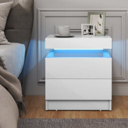 Costway Led Nightstand Modern Faux Marble End Table Versatile Bedside Table W/ 2 Drawers - thumbnail 1