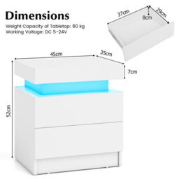 Costway Led Nightstand Modern Faux Marble End Table Versatile Bedside Table W/ 2 Drawers - thumbnail 3