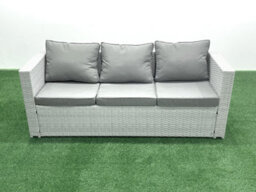 Fimous Outdoor Rattan Sofa Garden Furniture Set 2 Armchairs Square Coffee Table 2 Small Stools Side Table Light Grey - thumbnail 3
