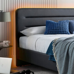 Fuzion Charcoal Faux Leather Upholstered Double Tv Bed Frame - thumbnail 2