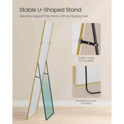 Rectangle Full Length Standing Mirror, Tempered Glass Floor Mirror With Aluminium Frame, Pale Gold - thumbnail 4