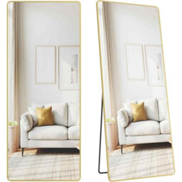 Rectangle Full Length Standing Mirror, Tempered Glass Floor Mirror With Aluminium Frame, Pale Gold - thumbnail 6