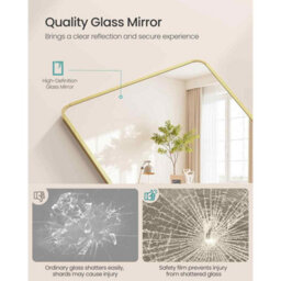Rectangle Full Length Standing Mirror, Tempered Glass Floor Mirror With Aluminium Frame, Pale Gold - thumbnail 3