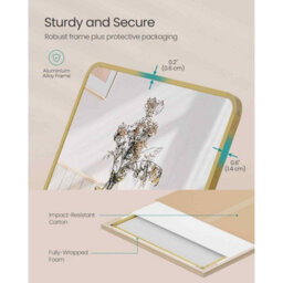 Rectangle Full Length Standing Mirror, Tempered Glass Floor Mirror With Aluminium Frame, Pale Gold - thumbnail 5