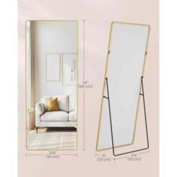 Rectangle Full Length Standing Mirror, Tempered Glass Floor Mirror With Aluminium Frame, Pale Gold - thumbnail 2