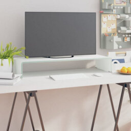 Berkfield Tv Stand/monitor Riser Glass White 80X30X13 Cm - thumbnail 1