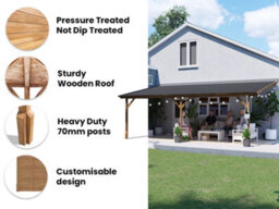 Dunster House Wooden Lean To Gazebo With Super Felt 6M X 3M Pressure Treated Wall Mounted Utopia - thumbnail 5