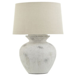 Dibor French Country Style Table Lamp Distressed Effect Vase Desk Lamp With Linen Shade Bedside Table Nightstand Home Office Desk Light - thumbnail 2