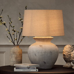 Dibor French Country Style Table Lamp Distressed Effect Vase Desk Lamp With Linen Shade Bedside Table Nightstand Home Office Desk Light - thumbnail 1