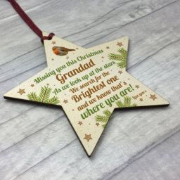 Red Ocean Grandad Robin Memorial Chirstmas Tree Bauble Wood Star Xmas Gift - thumbnail 3