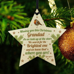Red Ocean Grandad Robin Memorial Chirstmas Tree Bauble Wood Star Xmas Gift - thumbnail 6