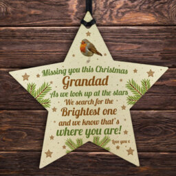 Red Ocean Grandad Robin Memorial Chirstmas Tree Bauble Wood Star Xmas Gift - thumbnail 1