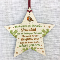 Red Ocean Grandad Robin Memorial Chirstmas Tree Bauble Wood Star Xmas Gift - thumbnail 5