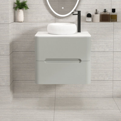 Royal Bathrooms Venice 600mm Dove Grey Wall Mounted Bathroom Countertop Vanity Unit 2 Drawer With Milan Basin - image 1