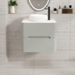 Royal Bathrooms Venice 600mm Dove Grey Wall Mounted Bathroom Countertop Vanity Unit 2 Drawer With Milan Basin - thumbnail 1