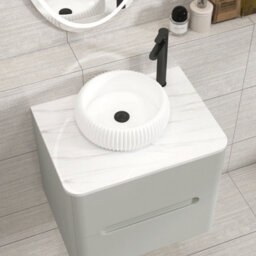 Royal Bathrooms Venice 600mm Dove Grey Wall Mounted Bathroom Countertop Vanity Unit 2 Drawer With Milan Basin - thumbnail 6