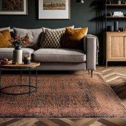 Terracotta Black Abstract Modern Bordered Rug Easy To Clean Living Room And Bedroom-200Cm X 290Cm - thumbnail 1