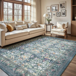 Decoranddecor Area Rugs, Living Room Rugs, Washable Rugs, 160X230Cm, Non-Slip, Pet Friendly, Low Pile, Floral Rug - Zafira - thumbnail 1