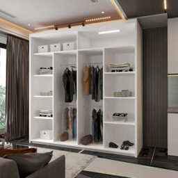 M N Furniture Ltd Wardrobe With Led Light, Sliding Mirror Doors, Shelves, Hanging Rails - Modern Bedroom Cabinet (White,203Cm) - thumbnail 2