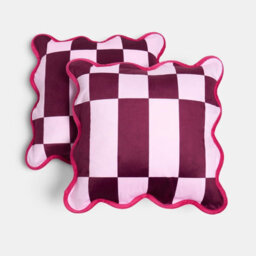Ohs 2 X Scallop Edge Checkerboard Matte Velvet Cushion Covers - Pink - thumbnail 3