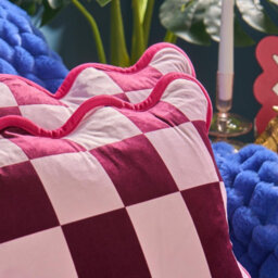 Ohs 2 X Scallop Edge Checkerboard Matte Velvet Cushion Covers - Pink - thumbnail 2