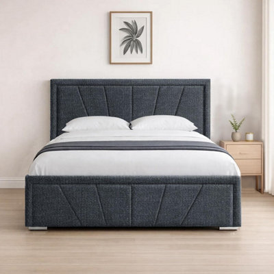 Naples Charcoal Upholstered Sunrise Small Double Bed Frame, Modern Luxury Floor-Standing Headboard & Footboard - image 1