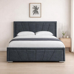 Naples Charcoal Upholstered Sunrise Small Double Bed Frame, Modern Luxury Floor-Standing Headboard & Footboard - thumbnail 1