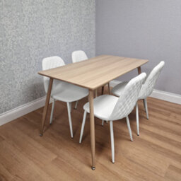 Kosy Koala Wood Dining Table Set With 4 White Faux Leather Gem Pattern Chairs Kitchen Dining Furniture - thumbnail 1