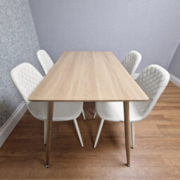 Kosy Koala Wood Dining Table Set With 4 White Faux Leather Gem Pattern Chairs Kitchen Dining Furniture - thumbnail 2