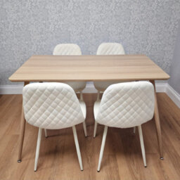 Kosy Koala Wood Dining Table Set With 4 White Faux Leather Gem Pattern Chairs Kitchen Dining Furniture - thumbnail 3
