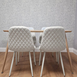 Kosy Koala Wood Dining Table Set With 4 White Faux Leather Gem Pattern Chairs Kitchen Dining Furniture - thumbnail 4