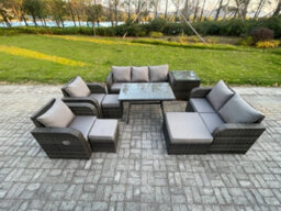 Fimous Outdoor Rattan Garden Furniture Set 10 Seater Patio Lounge Sofa Set With Dining Table 3 Footstools Side Table - thumbnail 1