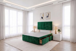 Knight Sleep York Emerald Plush 3Ft Divan Bed Base With 2 Drawers & Headboard-Single - thumbnail 1