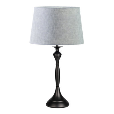 Lighting Supermarket Messini Large Black Elegant Candlestick Table Lamp With Grey Linen Shade - image 1