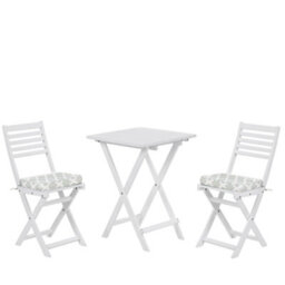Beliani Bistro Set With Cushions Folding Fiji Acacia Wood White - thumbnail 1