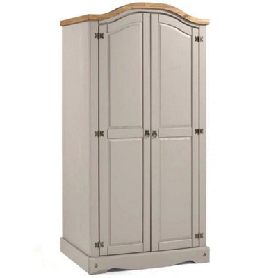 Wardrobe Grey 2 Door Arch Top Solid Wood Mexican Pine Wooden Double Robe - image 1