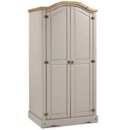 Wardrobe Grey 2 Door Arch Top Solid Wood Mexican Pine Wooden Double Robe - thumbnail 1