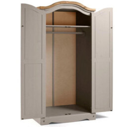 Wardrobe Grey 2 Door Arch Top Solid Wood Mexican Pine Wooden Double Robe - thumbnail 4