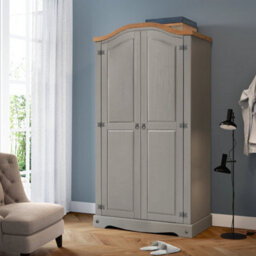 Wardrobe Grey 2 Door Arch Top Solid Wood Mexican Pine Wooden Double Robe - thumbnail 5