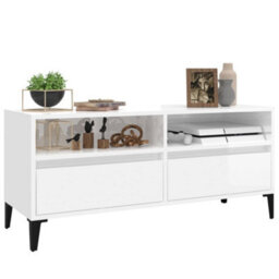 Berkfield Classic Tv Cabinet High Gloss White 100X34.5X44.5 Cm Engineered Wood - thumbnail 4