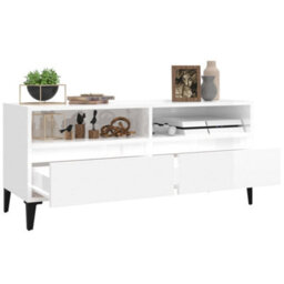 Berkfield Classic Tv Cabinet High Gloss White 100X34.5X44.5 Cm Engineered Wood - thumbnail 5